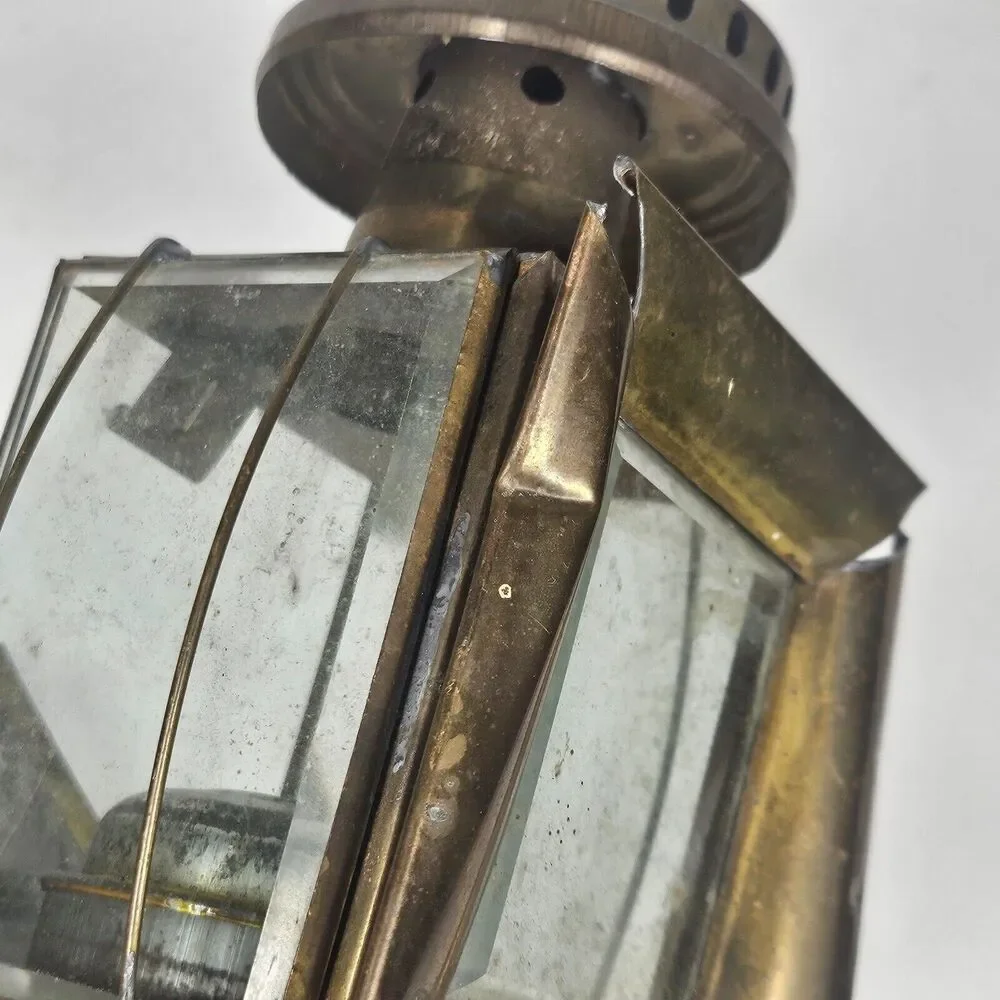 Brass Carriage Lamp Antique Coach Wall Light Fixture Glass